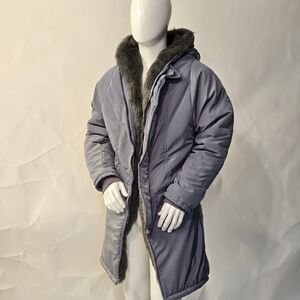 Philipp Plein Men's Silver Puffer Coat with Faux Fur